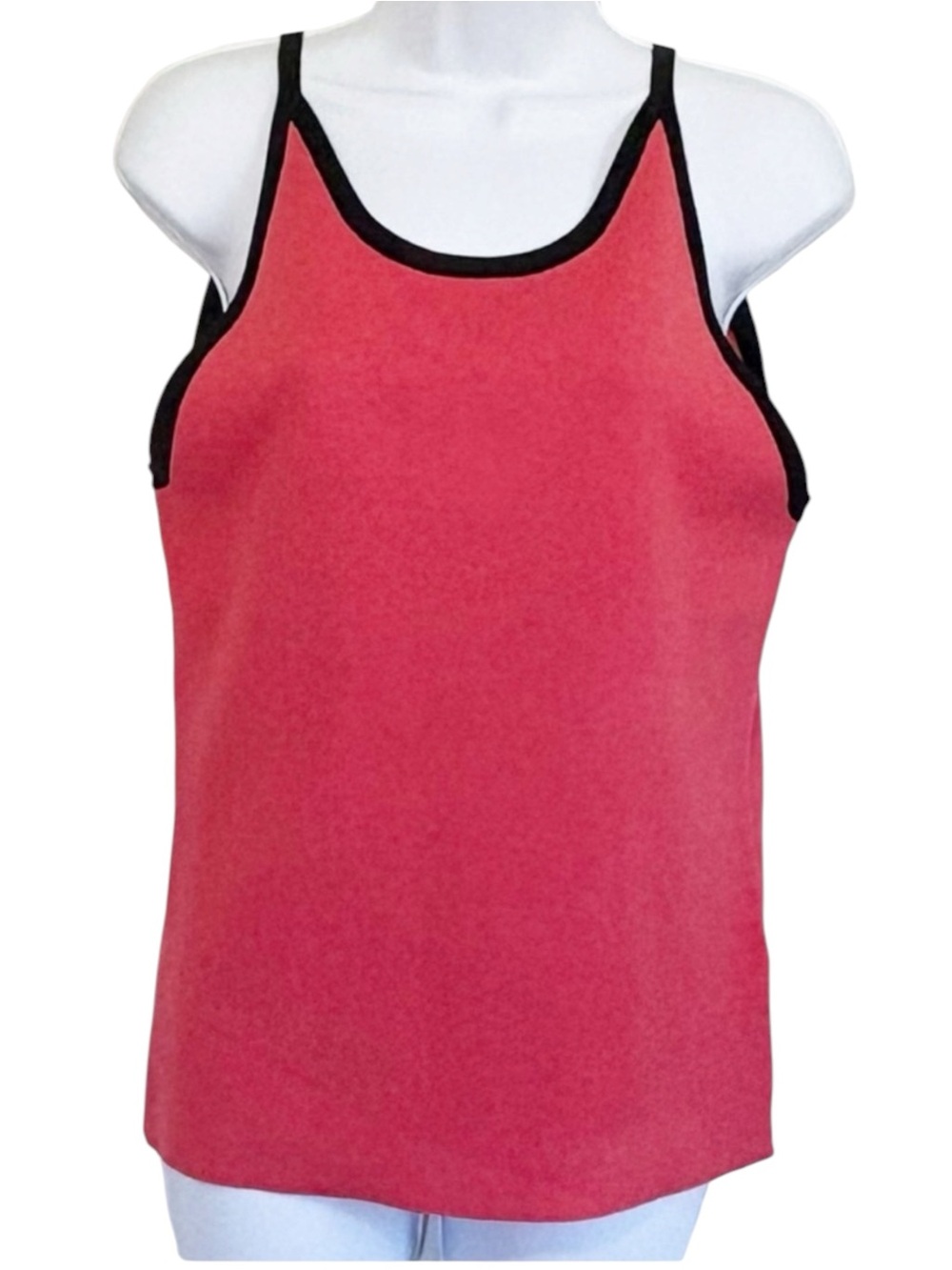NWT TAHARI Sleeveless Knit Tank Top Large Red Black Trim Rayon Stretch Cami